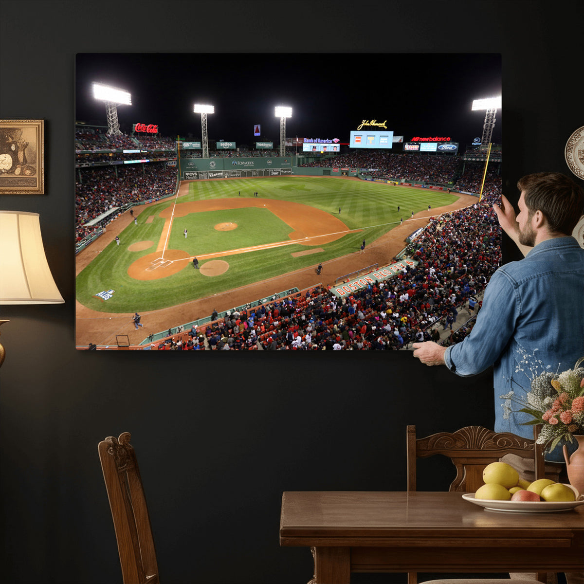 86945D-MGV-CV-36X24 - Fenway Park Boston Red Sox Baseball Stadium Wall Art Canvas Print for Gift Baseball Lover MLB Wall Art College Dorm Wall Decor Baseball Gift