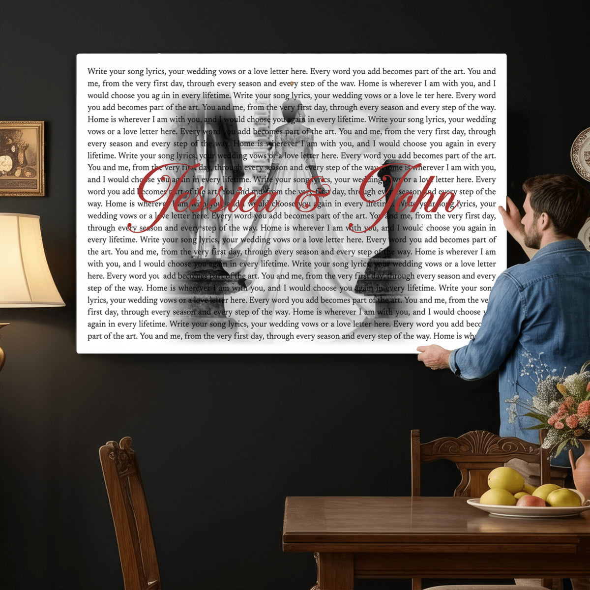 CSTM914LIRIK-MGV-CV-36X24 - Song Lyrics over Photo Canvas Print – Personalized Wedding Song and Photo Wall Art