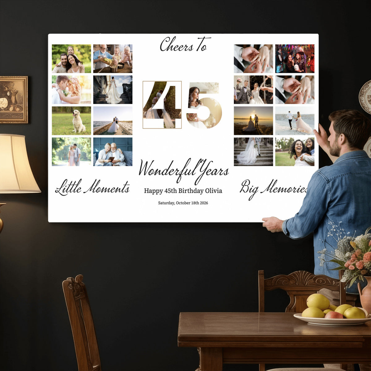CSTM914CLJ-MGV-CV-36X24 - Moments and Memories Canvas Print – Personalized Birthday Photo Grid Wall Art