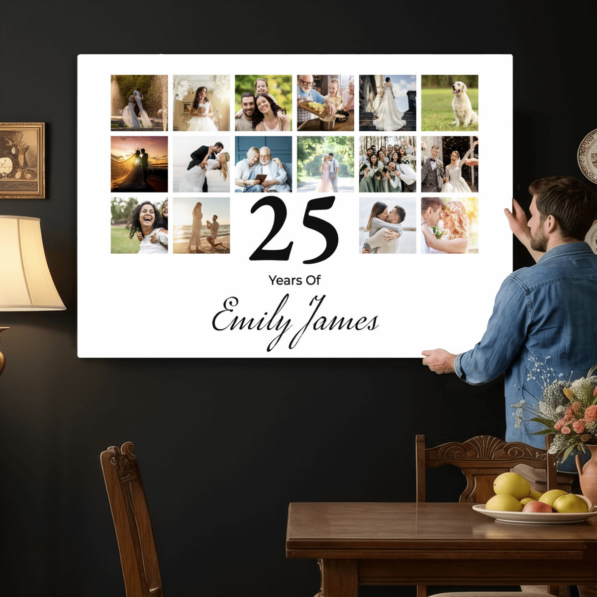 CSTM914ANID-MGV-CV-36X24 - Photo Grid with Number Canvas Print – Personalized Birthday or Anniversary Photo Collage