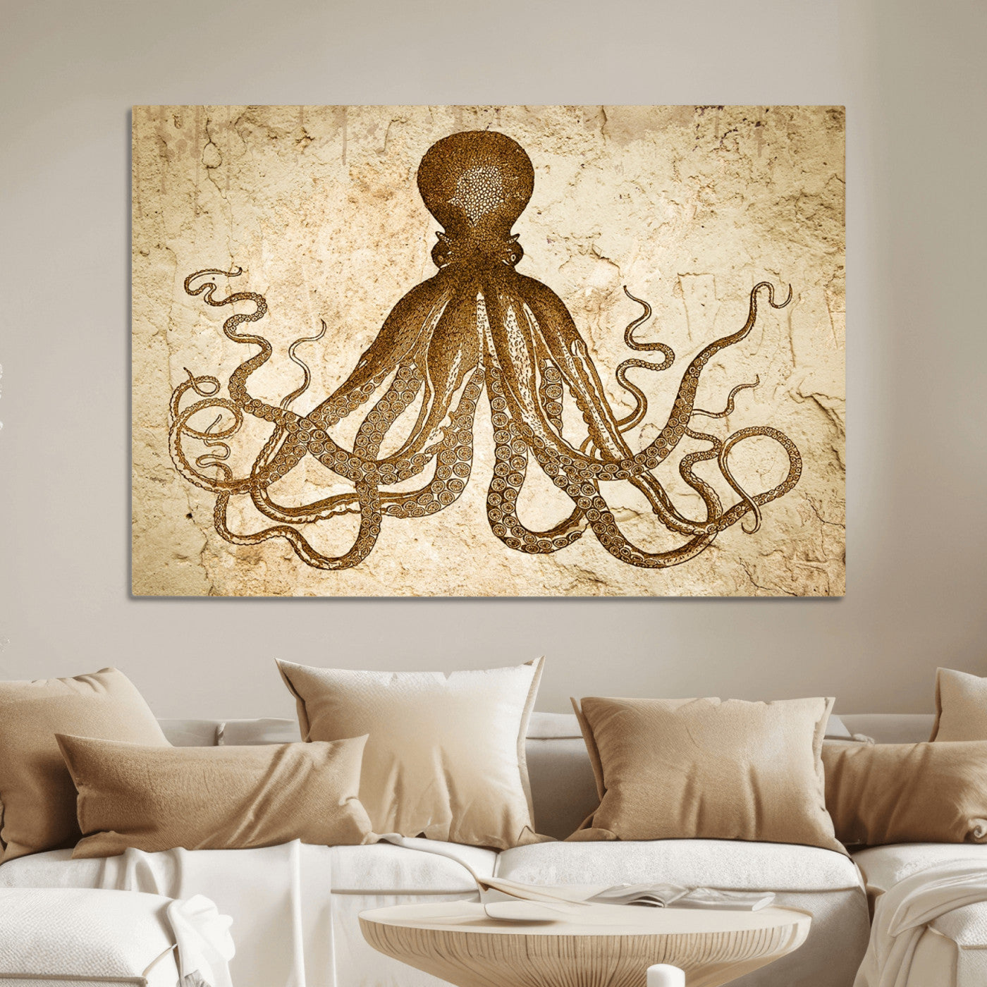 96154-MGV-CV-36X24-Sepia Octopus Wall Art Abstract Animal Canvas Print