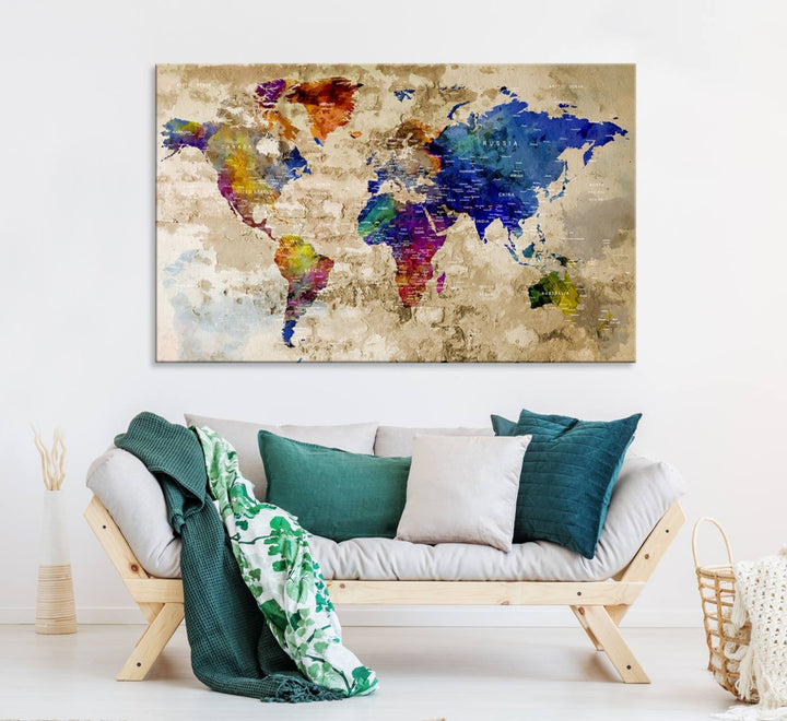 Watercolor World Map Canvas Print World Map Wall Art Great Design Great Gift Idea