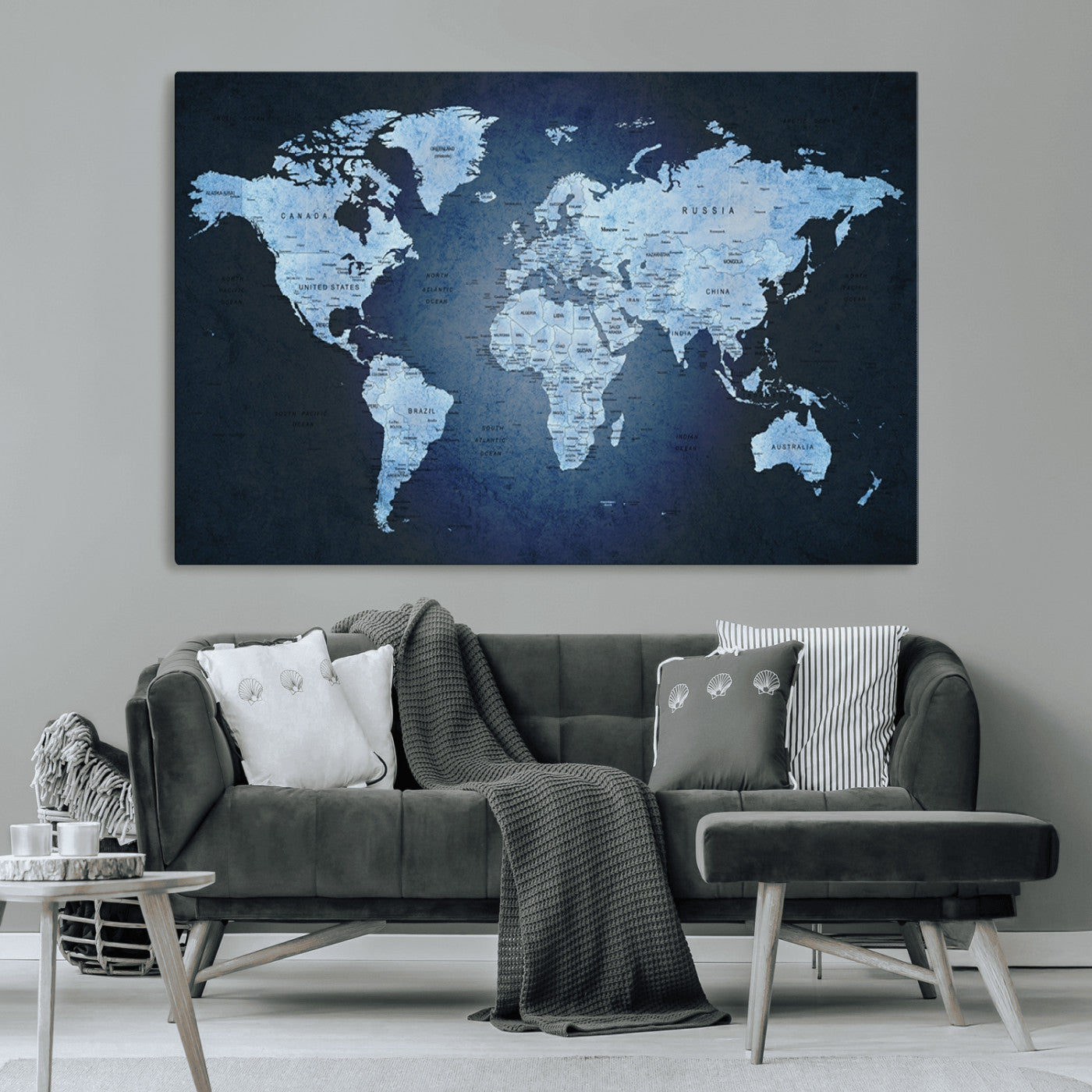 MGV-CV-36X24 - Push Pin World Map Canvas Print – Framed Wall Art for Couples to Track Their Travels – Anniversary