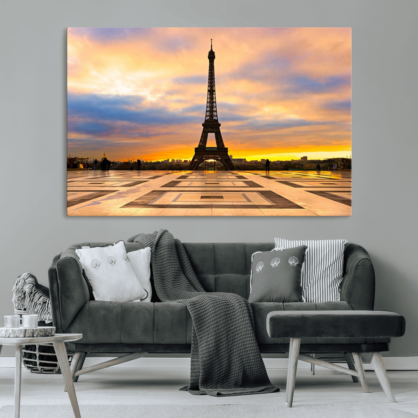 MGV-CV-36X24 - Paris Eiffel Tower Sunset Canvas Wall Art Print - Iconic Landmark Decor with Vibrant Colors
