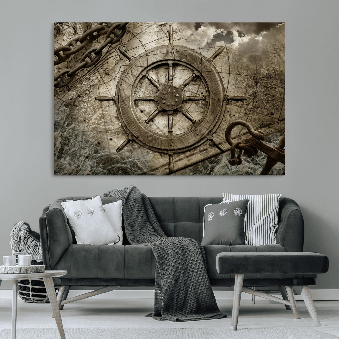 MGV-CV-36X24 - Wooden Ship Wheel Canvas Print, Multi Panel Canvas Wall Art Print