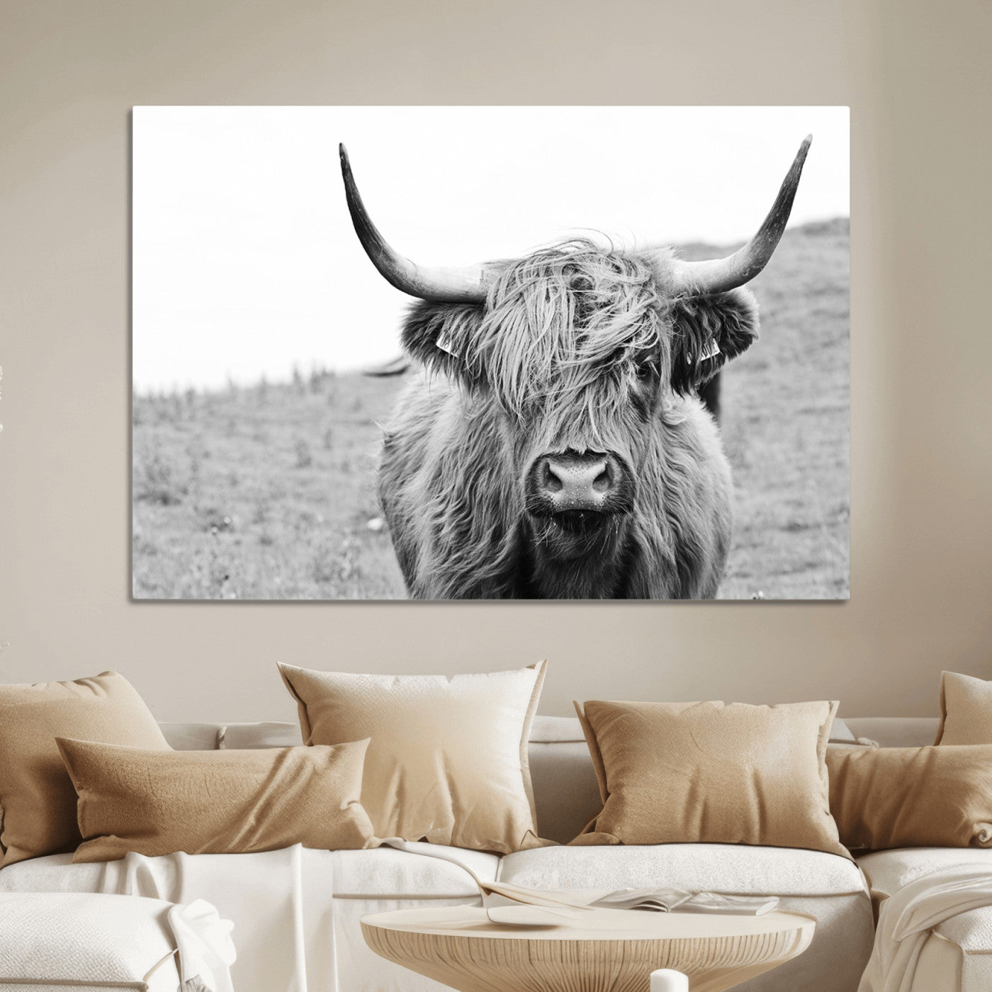 16248-MGV-CV-36X24-Newfoundland Cow Art Wall Art, Black White Cow Art Wall Art Canvas Print