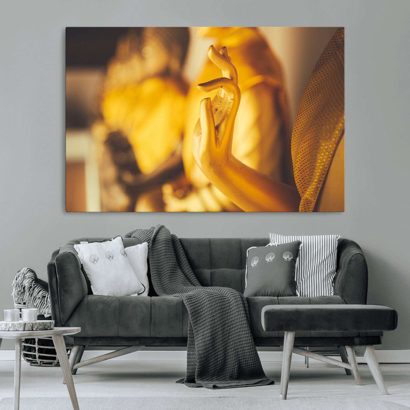 -Gold Buddha Statue Hands Wall Art Canvas Print