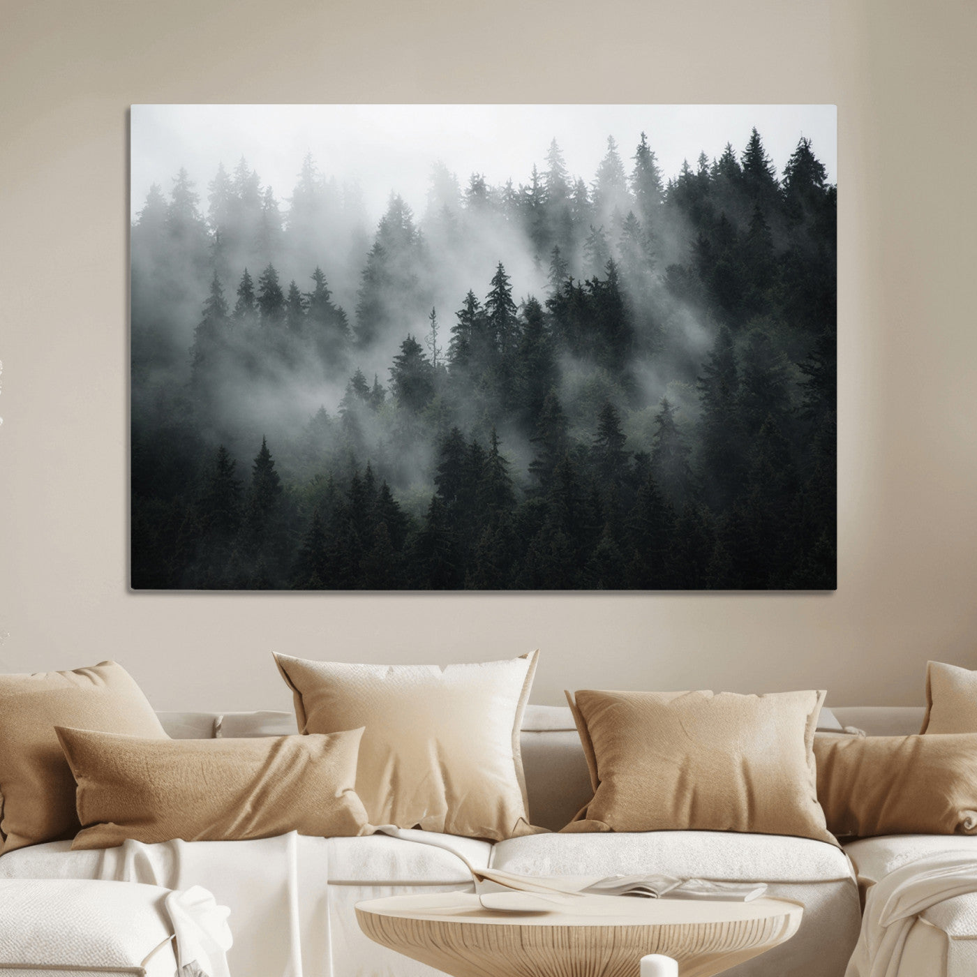 52359-MGV-CV-36X24-Foggy Forest Wall Art Canvas Print | 3 Panel Large Misty Landscape for Dining Room, Office, or Living Room | Ready to Hang Nature Deco