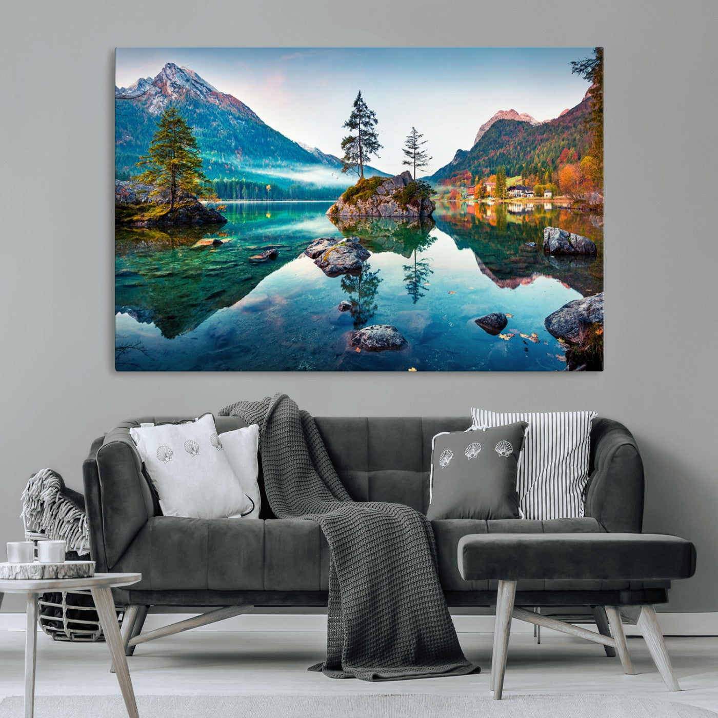 -Crystal Clear Lake Wall Art | Mountains Wall Art Canvas | 3 Panel Large Landscape Print for Dining