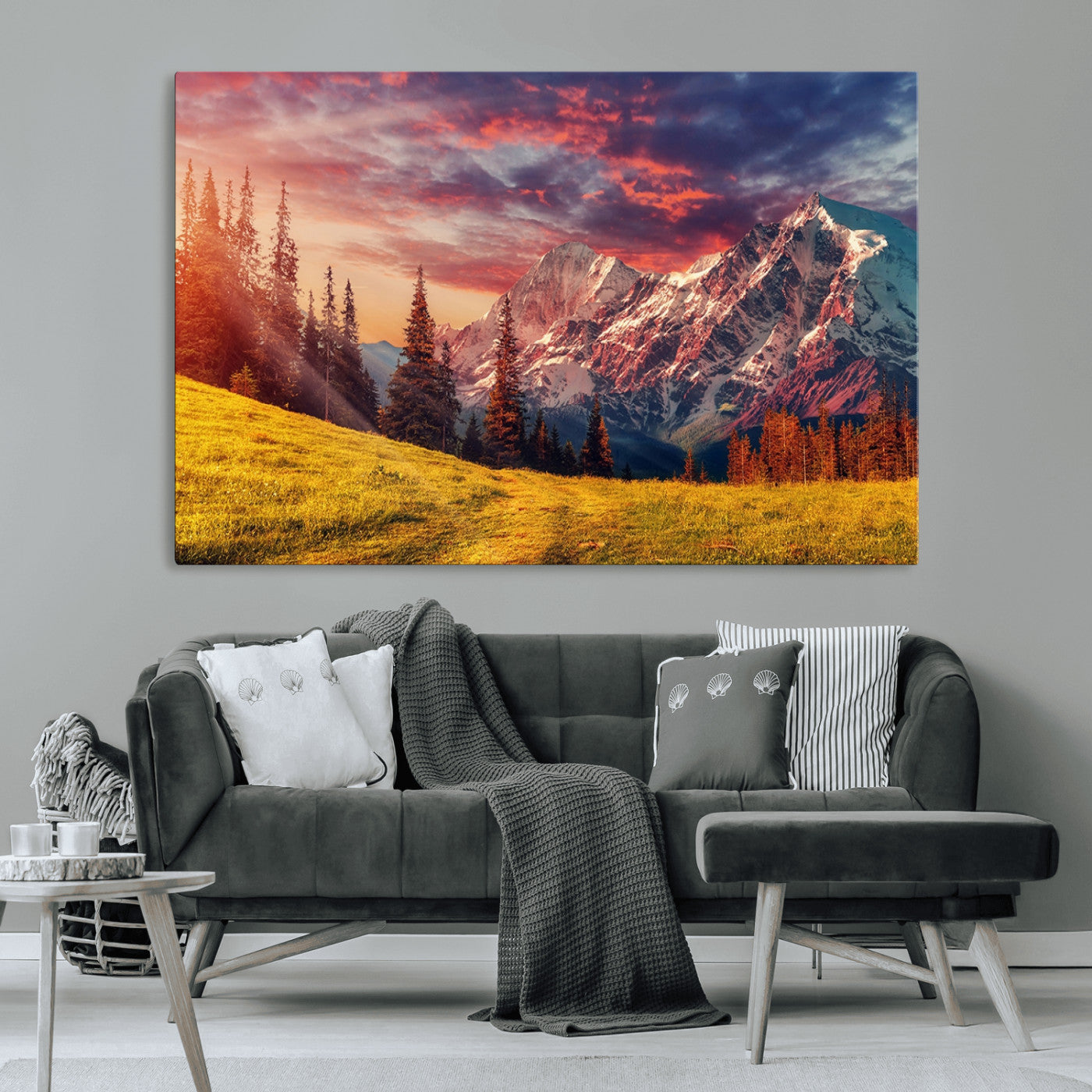 MGV-CV-36X24 - Mountain and Daylight Red Sunset Wall Art Canvas Print