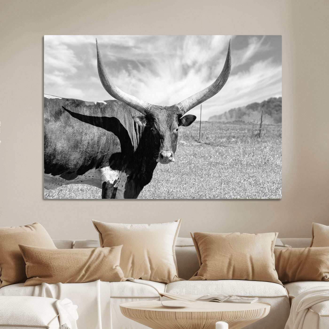 30017-MGV-CV-36X24-Cattle Wall Art Longhorn Cow Canvas Print