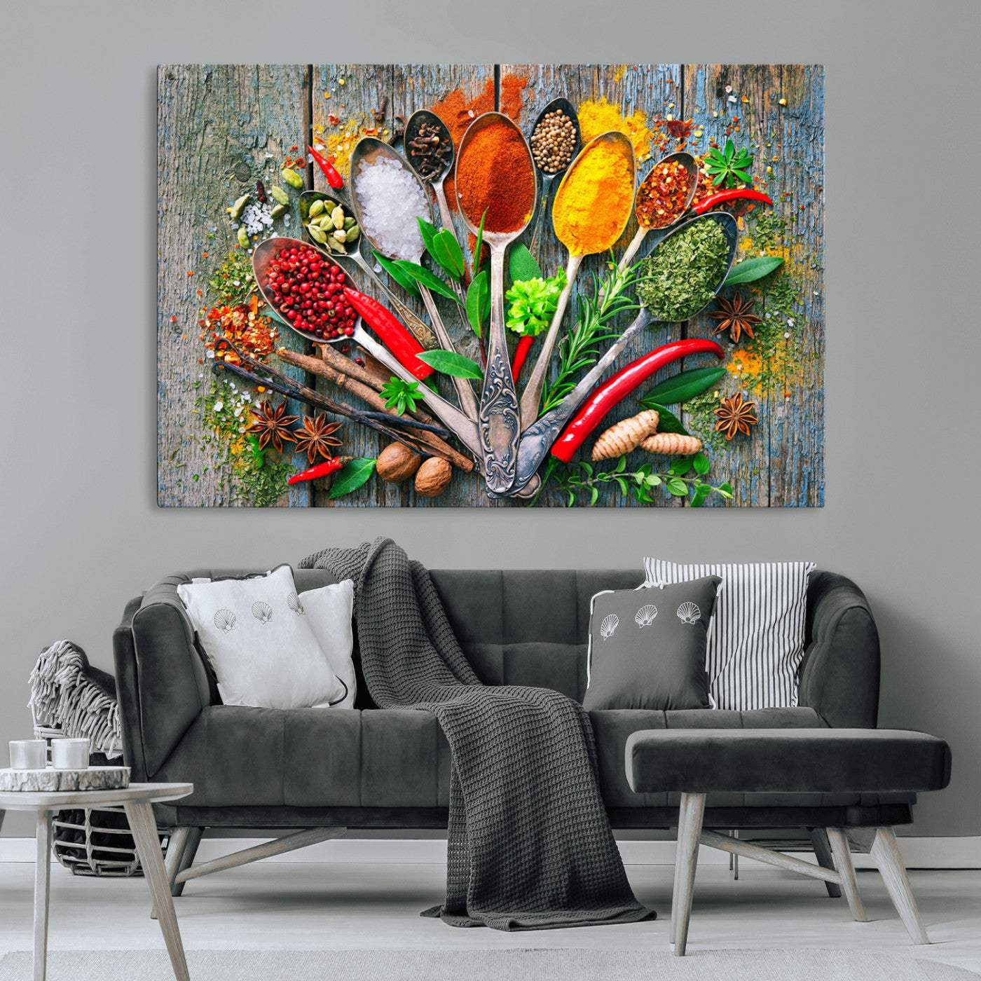 MGV-CV-36X24 - Kitchen Wall Art Print - Spoonful of Spices Cooking Wall Art Canvas Print - Vibrant Kitchen Decor