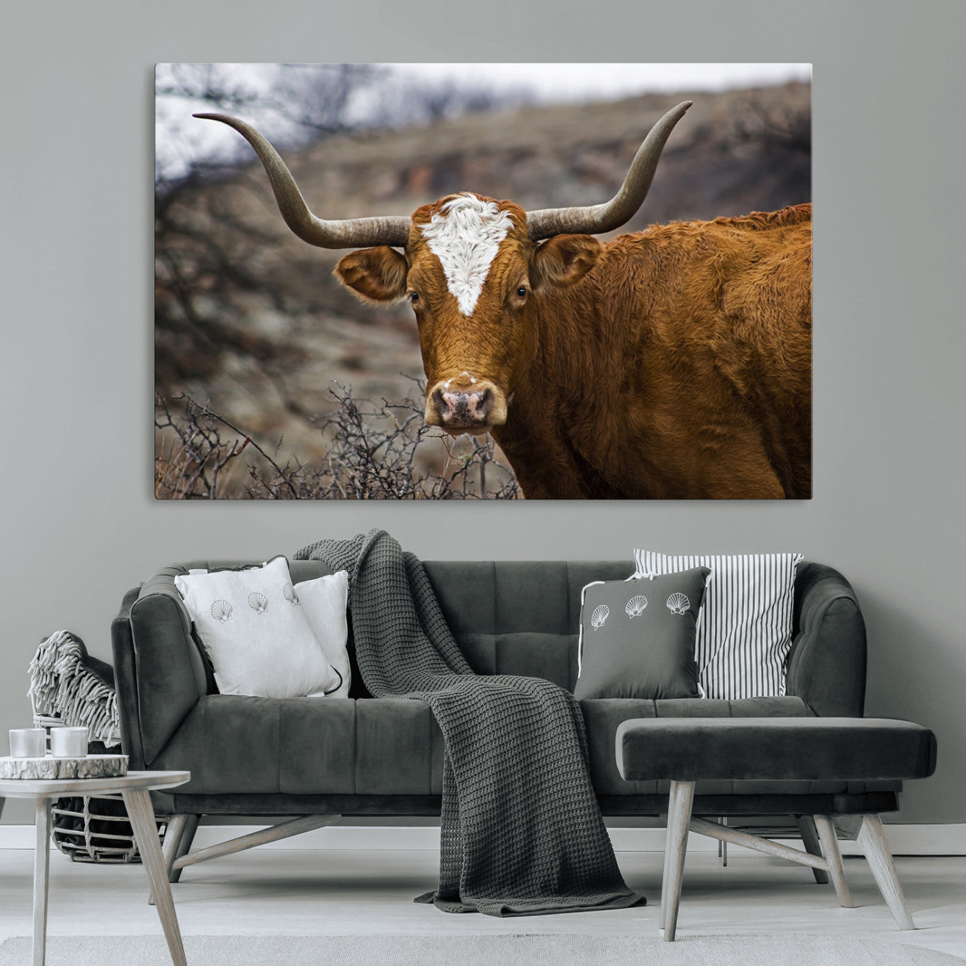 MGV-CV-36X24 - Framed Big Cow Animal Wall Art Canvas Print