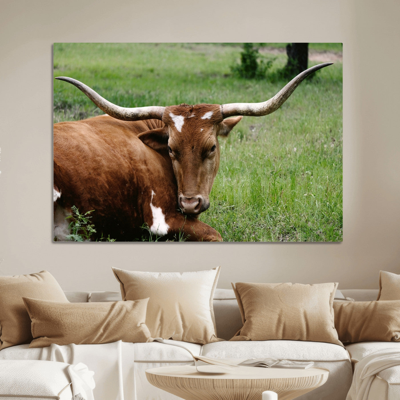 45997-MGV-CV-36X24-Longhorn Cow Animal Wall Art Canvas Print