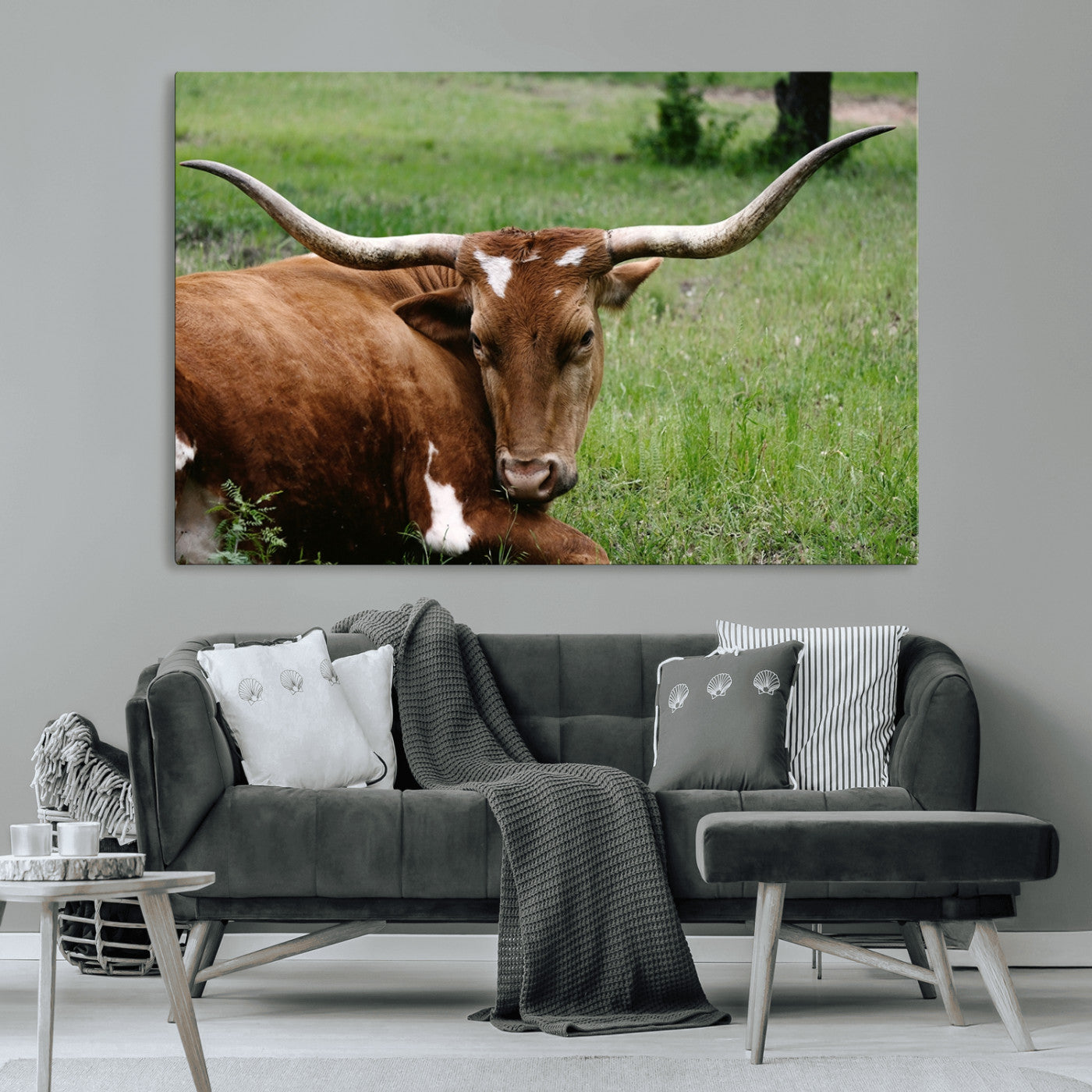 MGV-CV-36X24 - Longhorn Steer Canvas Wall Art – Rustic Nature Triptych Decor for Living Room or Office – Ready to