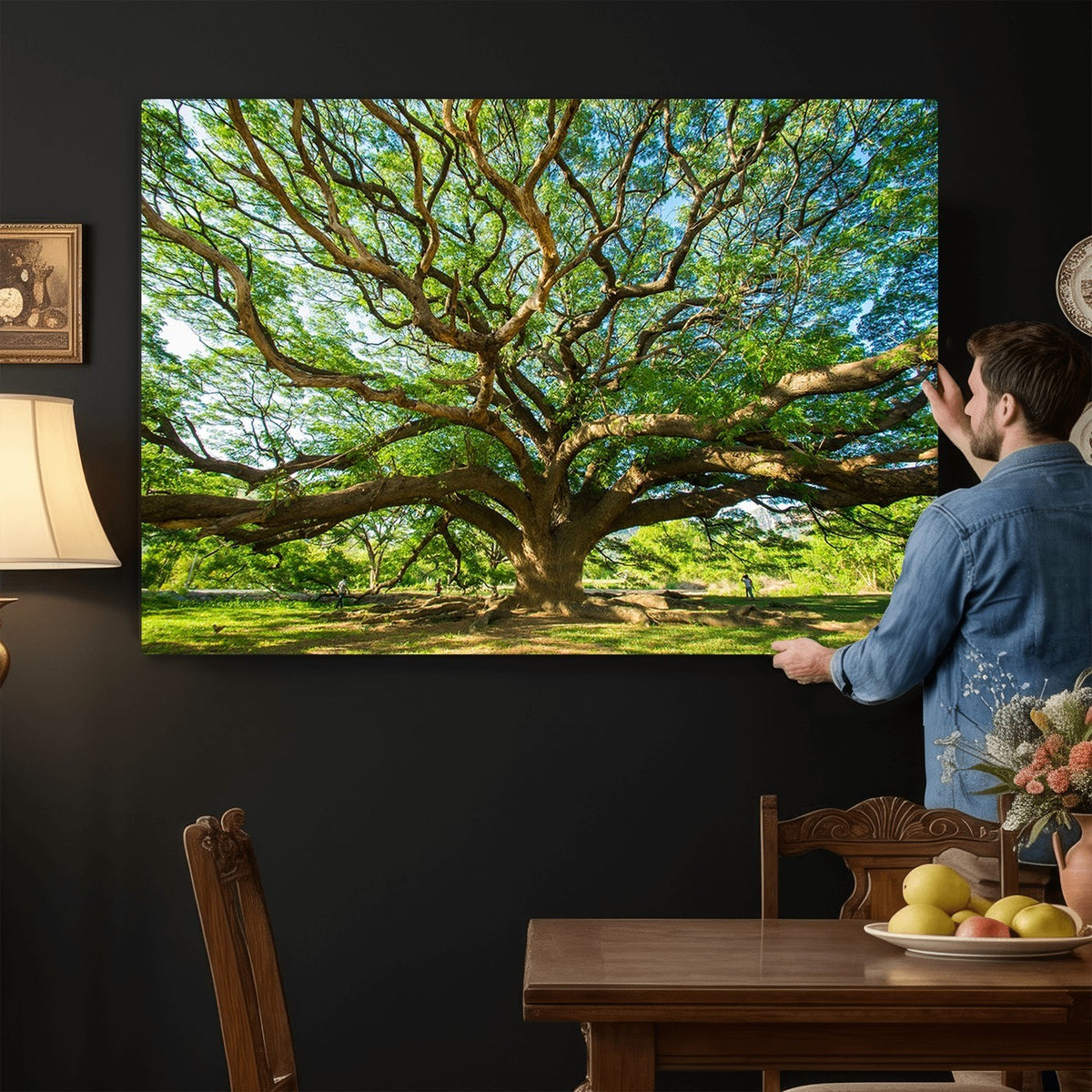 70569-MGV-CV-24X16 - Majestic Oak Tree Wall Art | Serene Nature Canvas Print with Spreading Branches