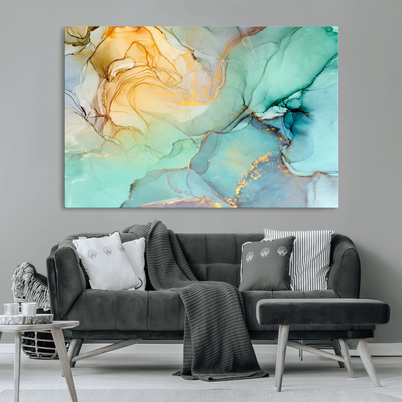 47242-MGV-CV-36X24-Green Marble Fluid Effect Wall Art Abstract Canvas Wall Art Print