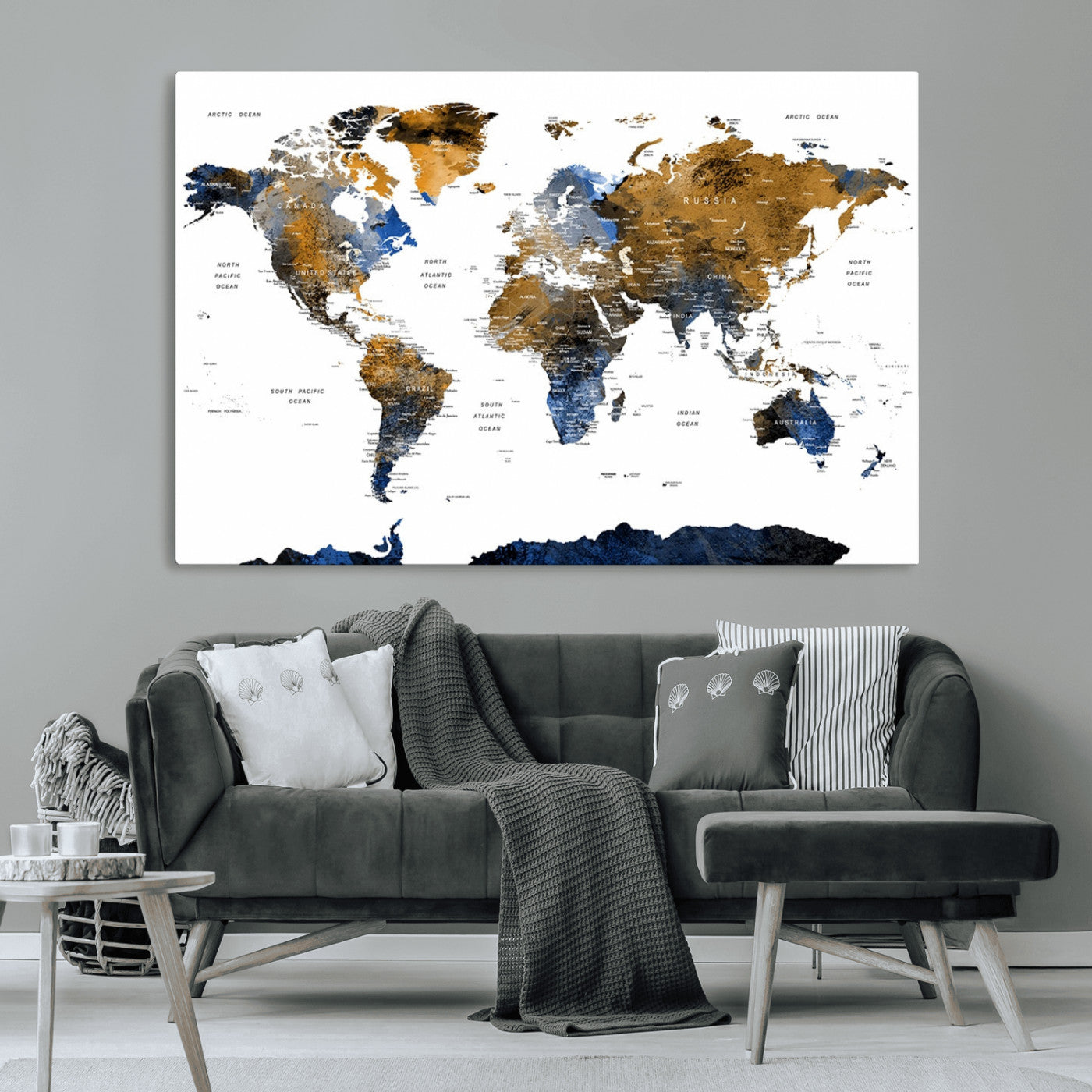 MGV-CV-36X24 - World Map Wall Art Canvas Print for Home and Office Decor