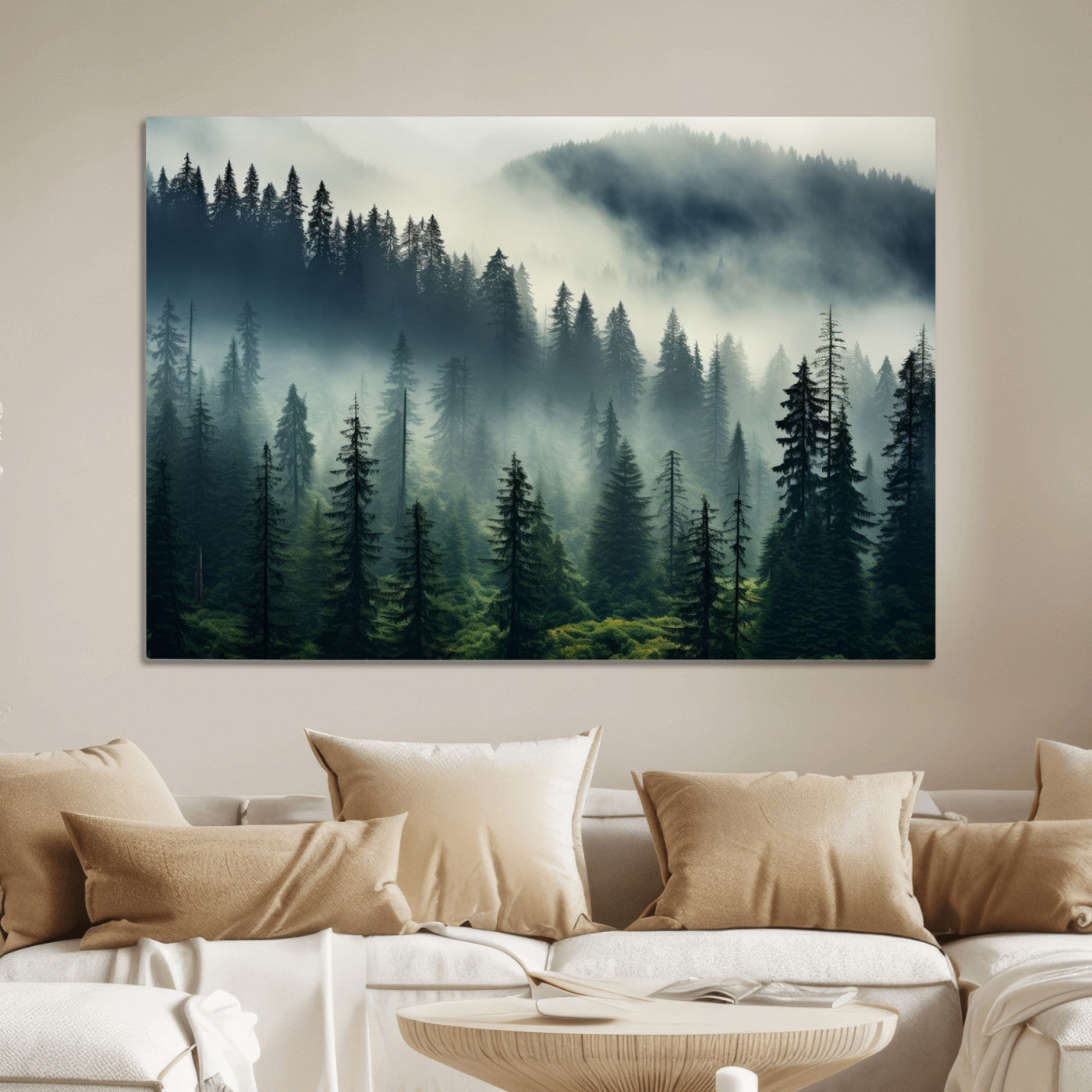 48606-MGV-CV-36X24-Captivating Misty Forest Wall Art Premium Canvas Print a Foggy and Serene Atmosphere