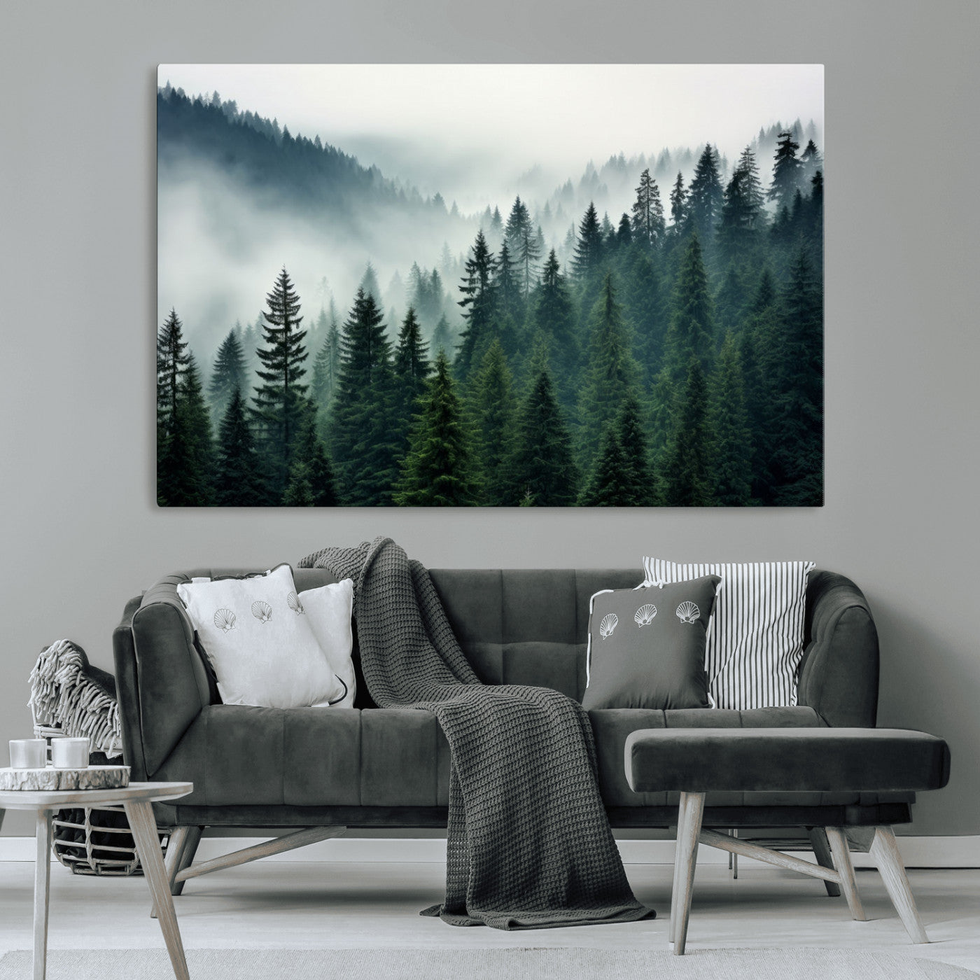 MGV-CV-36X24 - Captivating Misty Forest Wall Art Premium Canvas Print, Foggy and Serene Atmosphere Canvas Print