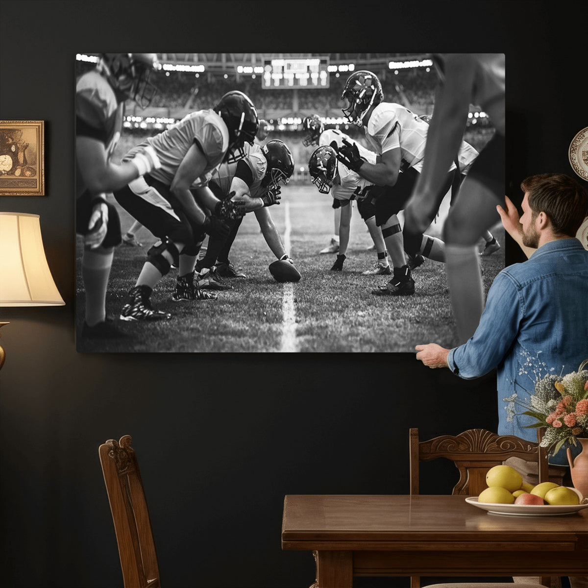 13273-MGV-CV-36X24 - American Football Wall Art Canvas Print Framed Stadium Sport