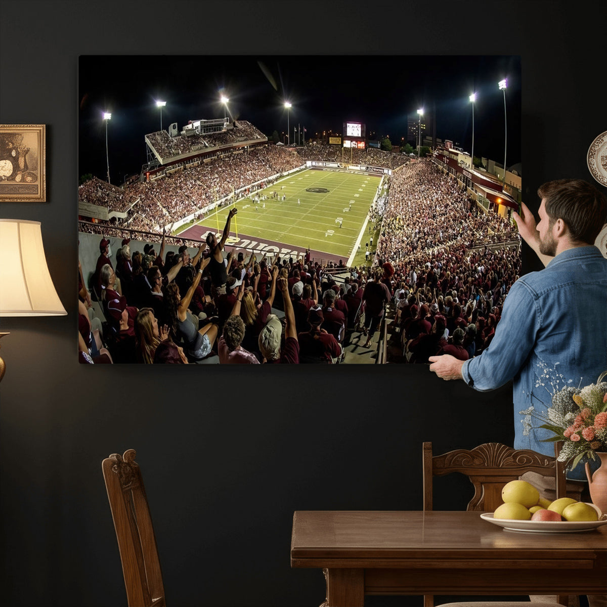 94126-MGV-CV-36X24 - Washington-Grizzly Stadium Canvas Wall Art | Exciting Game Night Atmosphere in Panoramic View