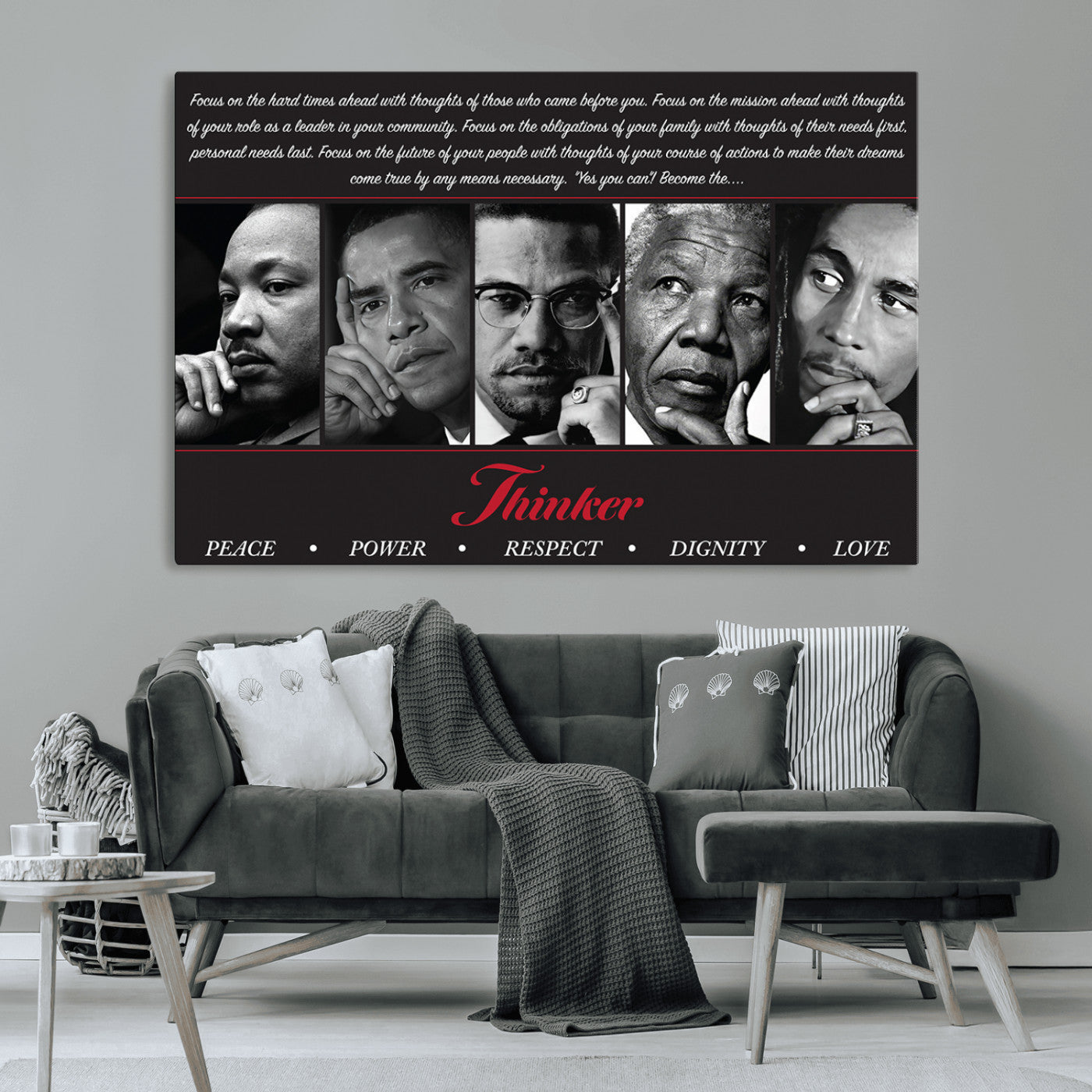 MGV-CV-36X24 - Thinker Peace Power Respect Dignity Wall Art | Thinkers of Changel Wall Art Featuring Icons of