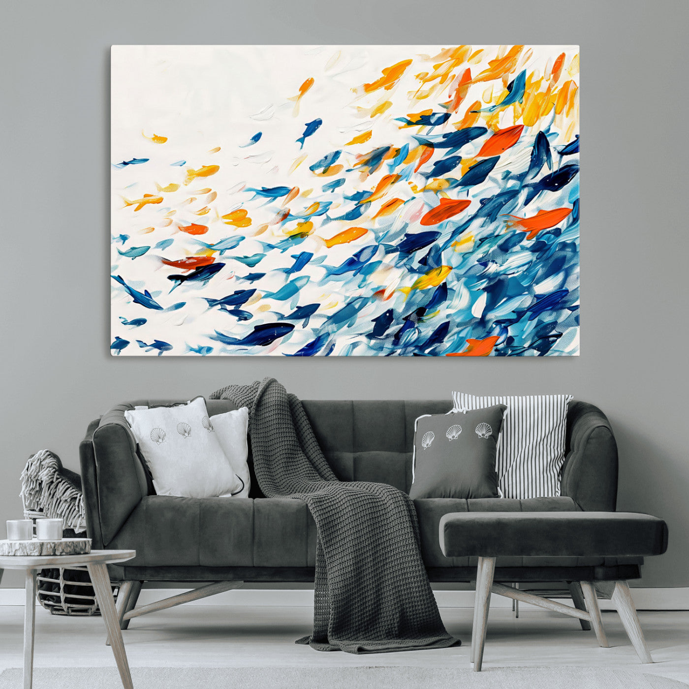 MGV-CV-36X24 - Abstract Fish Shoal Wall Art Canvas Print, Colorful Fish Herd Painting on Canvas Print, Ocean Animal