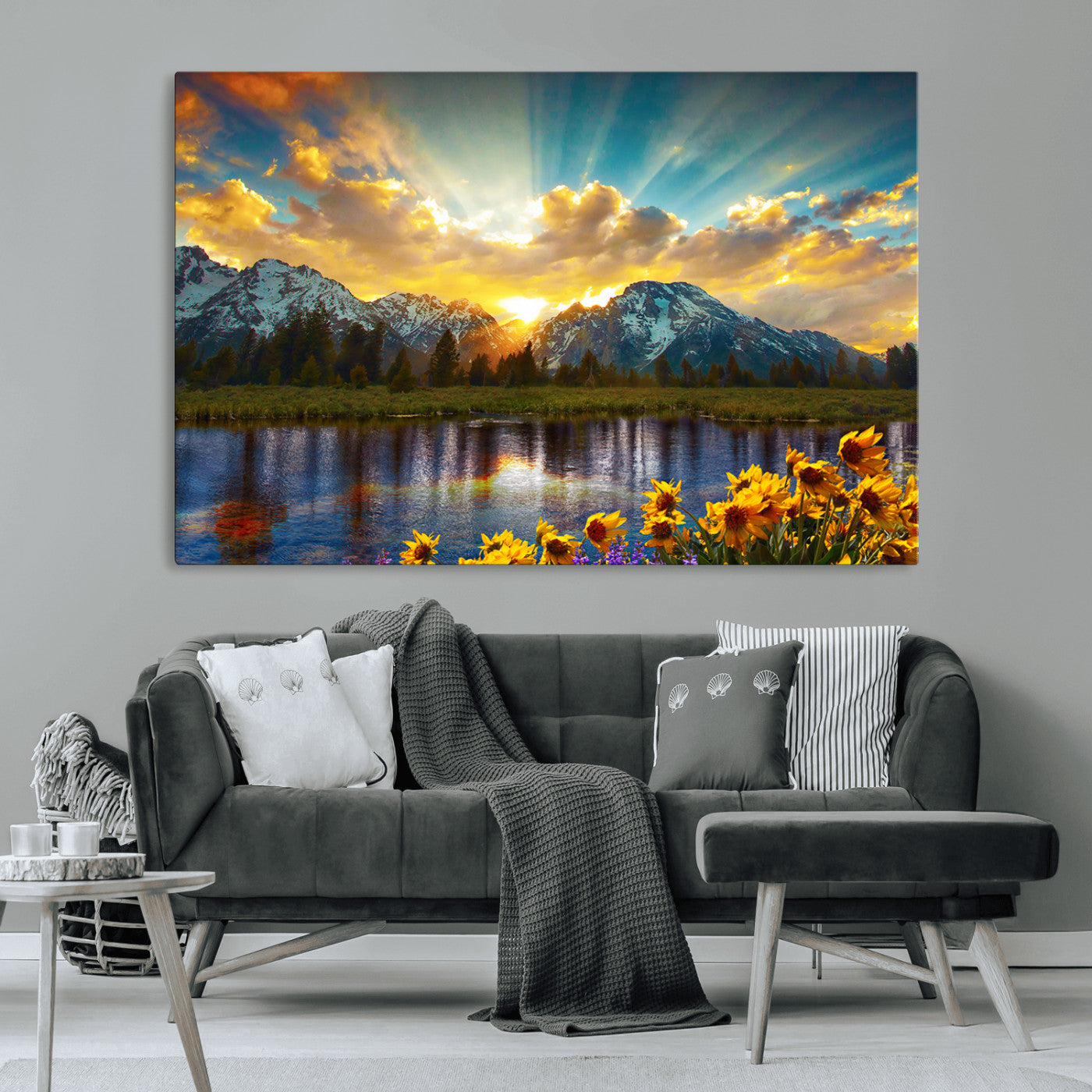 MGV-CV-36X24 - Grand Teton Park Amazing Mountain Landscape Sunset Wall Art Canvas Print