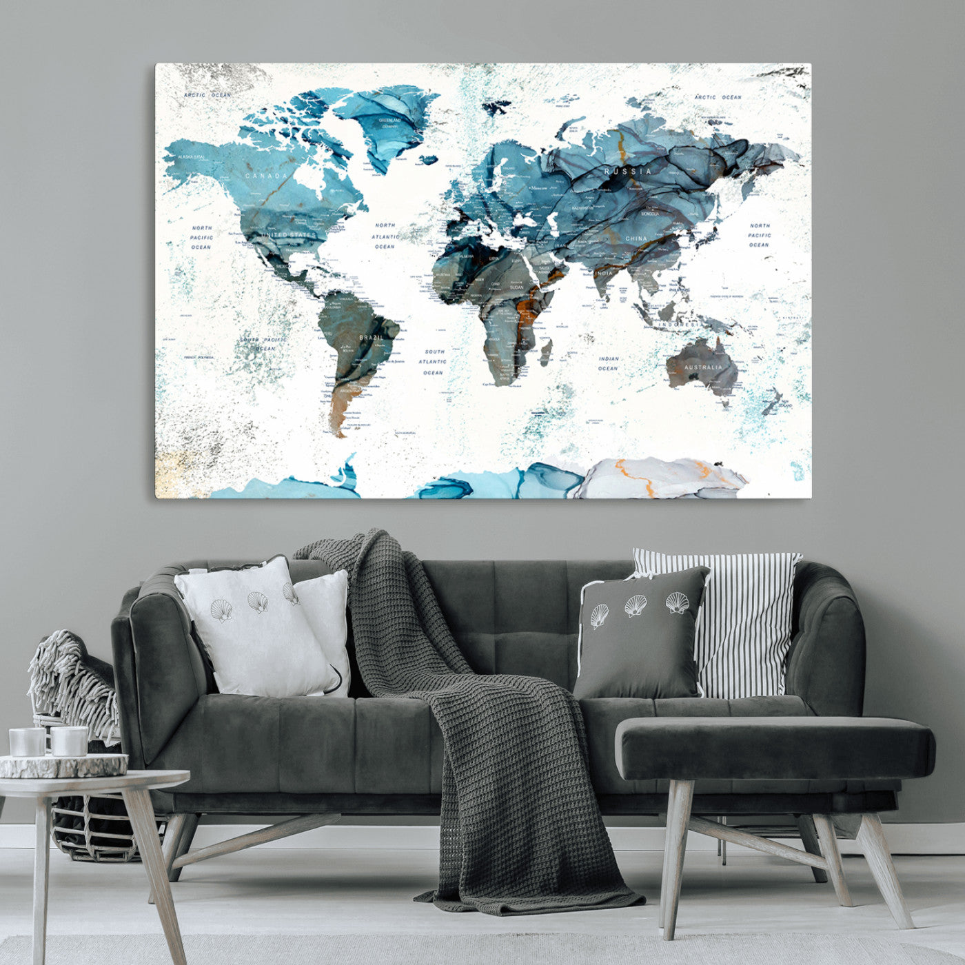 MGV-CV-36X24 - Push Pin World Map Canvas Print – Framed Wall Art for Couples to Track Their Travels – Anniversary