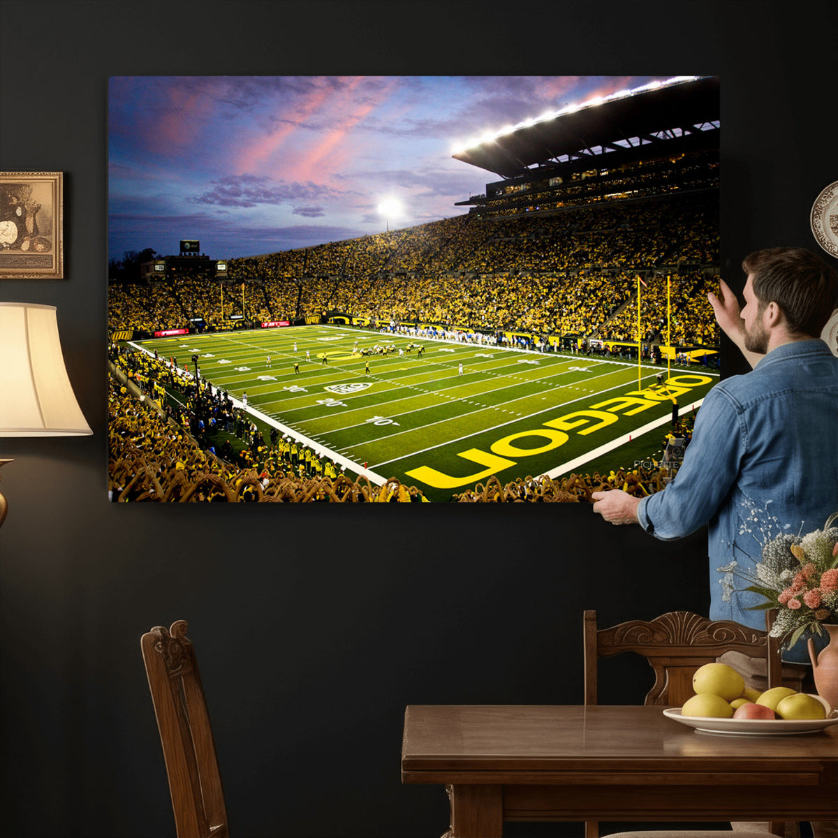 72017-MGV-CV-36X24 - University of Oregon Ducks Football Team Print, Eugene, Framed and Ready to Hang