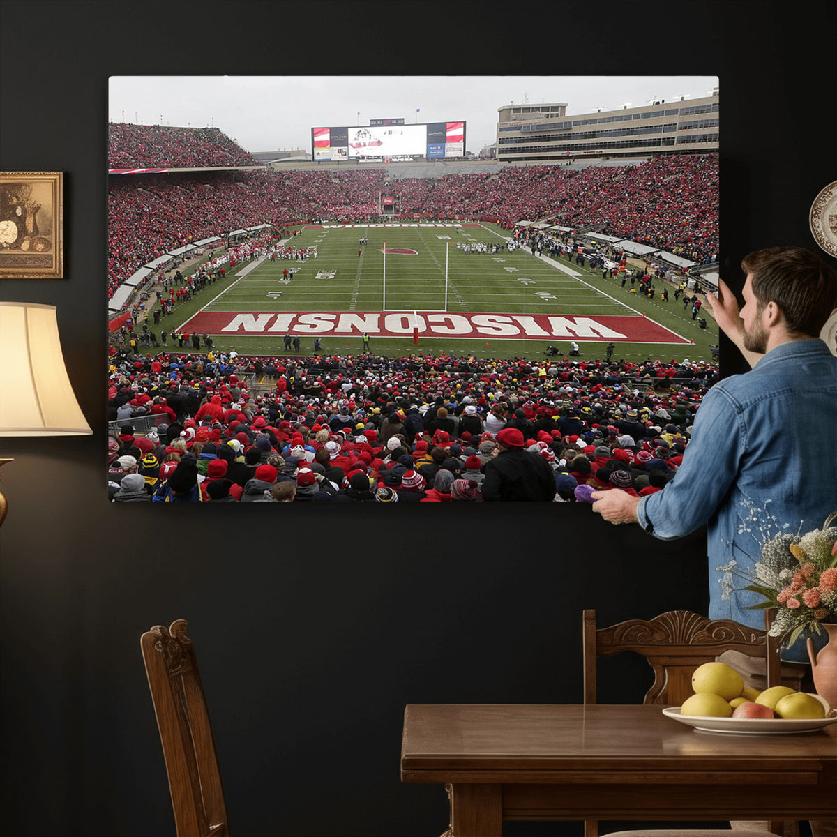 23461-MGV-CV-36X24 - Wisconsin Badgers Team Print Canvas, Madison Camp Randall Stadium Wall Art