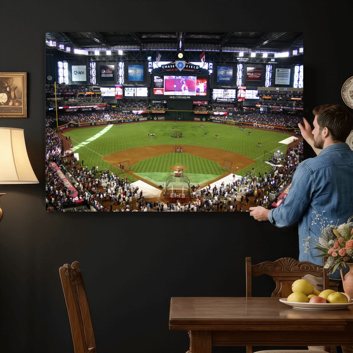91630-MGV-CV-36X24 - Arizona Diamondbacks Baseball Team Print, Phoenix Chase Field Baseball Stadium Wall Art