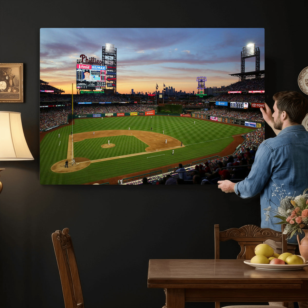 13778-MGV-CV-36X24 - Citizens Bank Park Philadelphia Phillies Wall Art Canvas | 3-Panel Canvas Print of Phillies Stadium