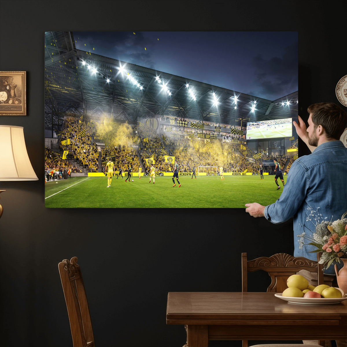 65820-MGV-CV-36X24 - Columbus Crew Stadium Match Triple Canvas Wall Art - Dynamic MLS Game Scene Canvas Wall Art
