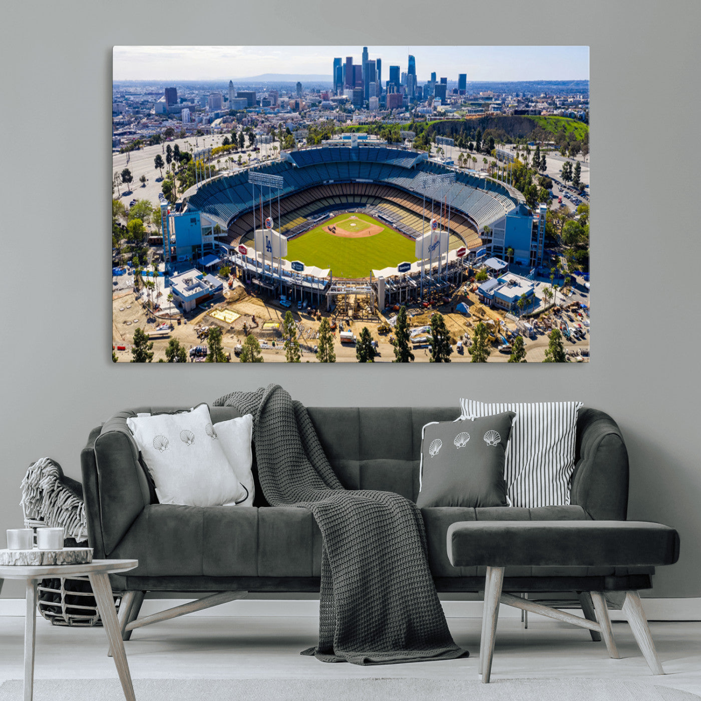 MGV-CV-36X24 - Los Angeles Dodgers Dodger Stadium Wall Art Canvas Print - MLB Baseball Stadium, Framed Los Angeles