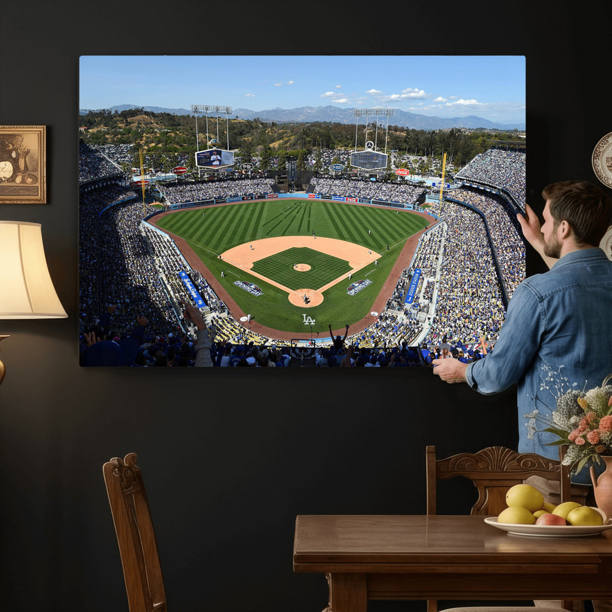 20436-MGV-CV-36X24 - Los Angeles Dodgers Dodger Stadium Wall Art Canvas Print, Framed and Ready to Hang