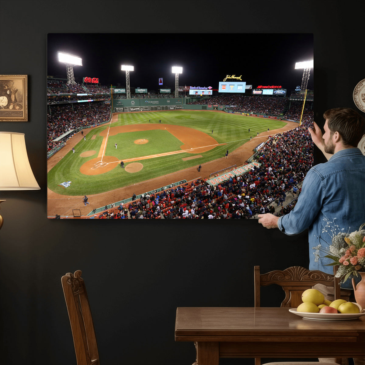 41158-MGV-CV-36X24 - Boston Red Sox Baseball Team Print, Massachusetts Fenway Park Stadium Wall Art