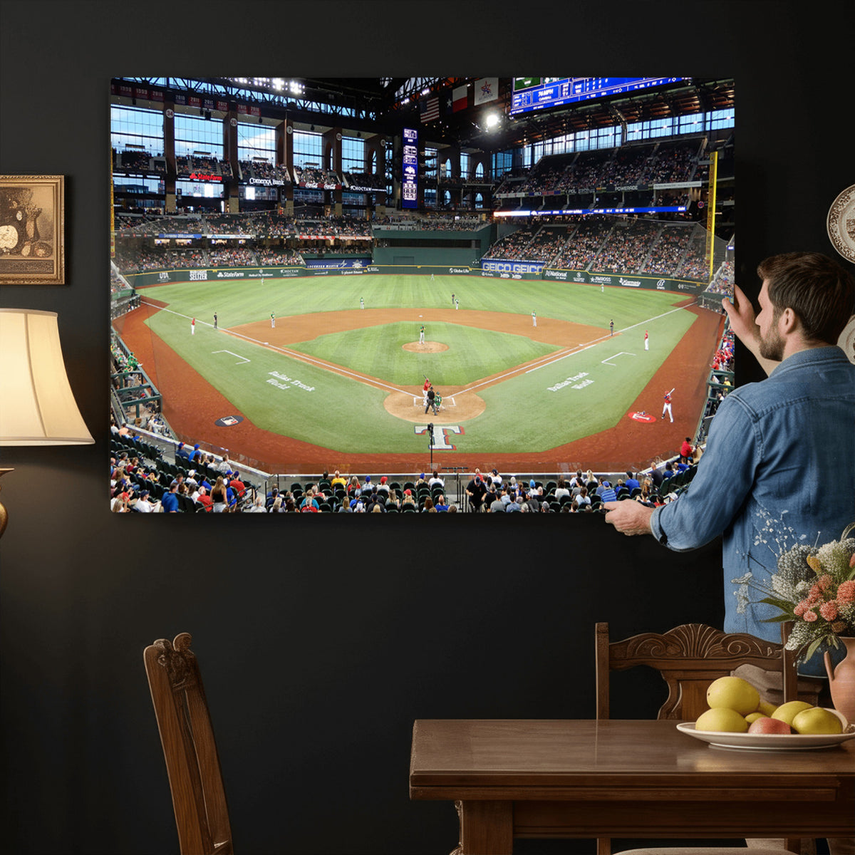78468-MGV-CV-36X24 - Texas Rangers Baseball Team Print, Arlington Globe Life Field Stadium Wall Art
