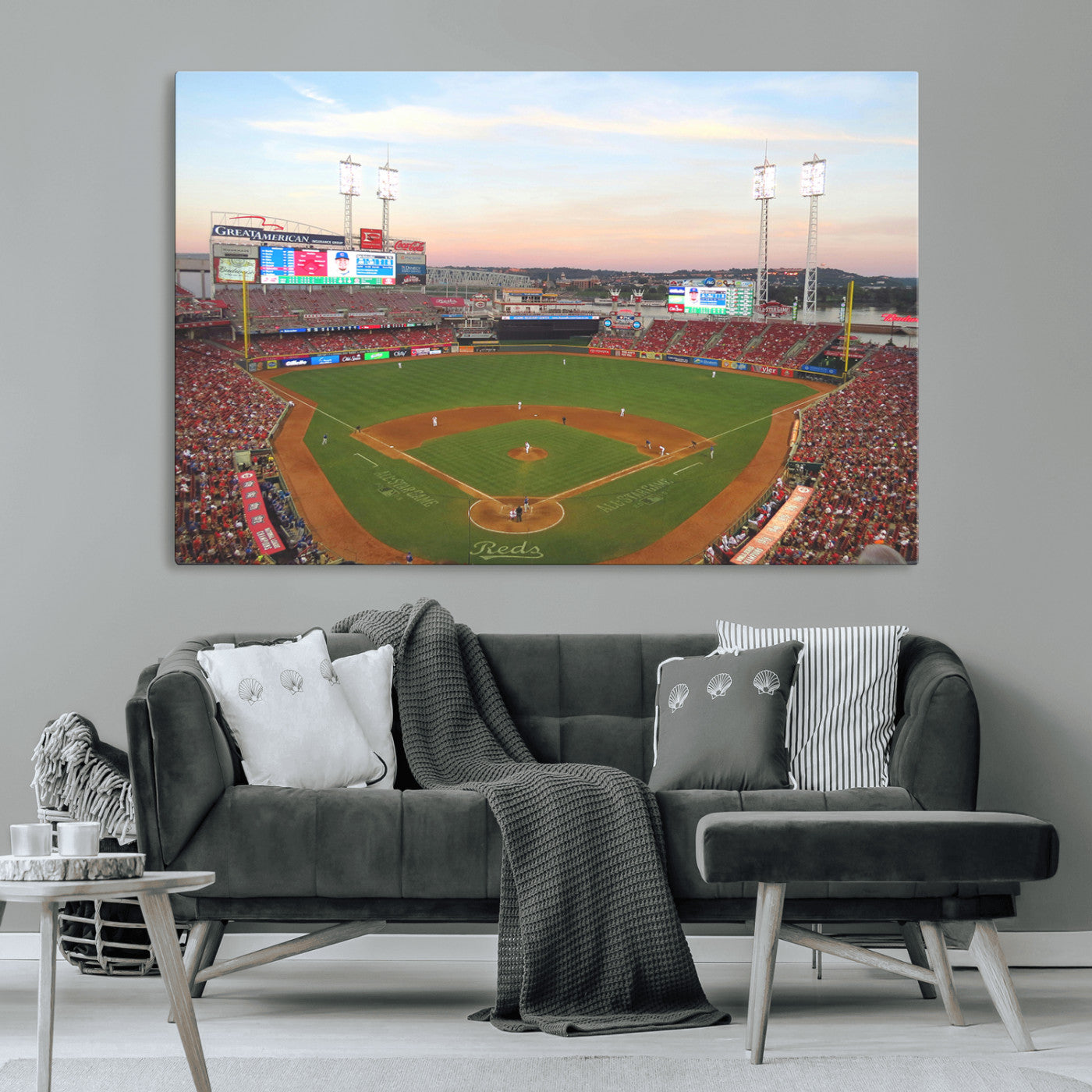 MGV-CV-36X24 - Cincinnati Reds Baseball Print Canvas- Cincinnati Great American Ball Park Stadium Wall Art Canvas
