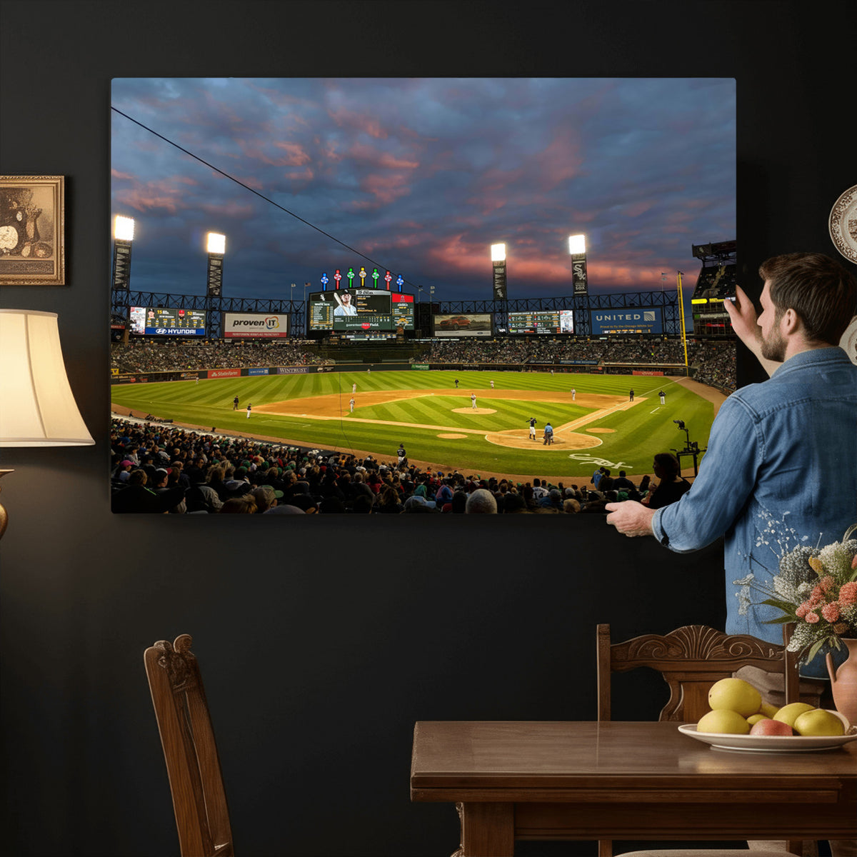 96063-MGV-CV-36X24 - Chicago White Sox Baseball Team Print Canvas, Guaranteed Rate Field, Framed and Ready to Hang