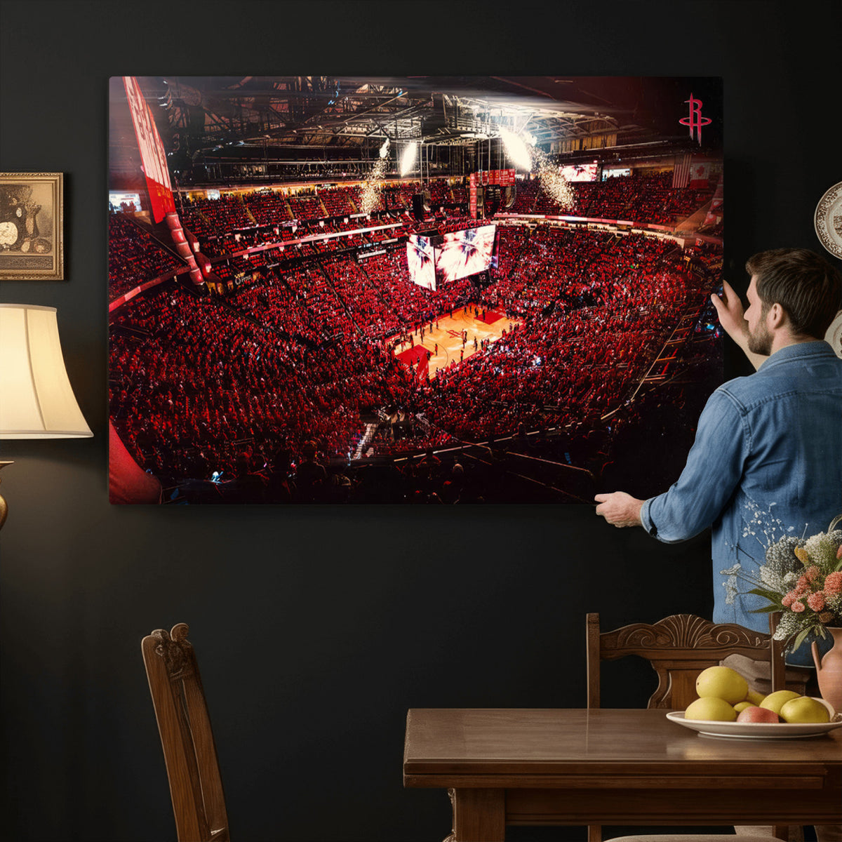 91527-MGV-CV-36X24 - Houston Rockets Basketball Team Print Canvas, Houston Toyota Center Arena Wall Art