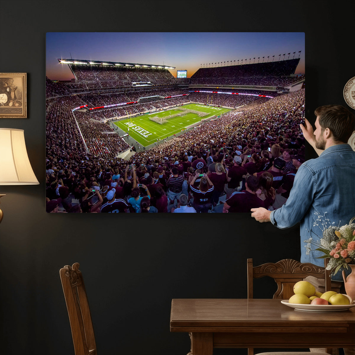 25148-MGV-CV-36X24 - Texas A&M University Aggies Football Team Print, College Station Kyle Field, Framed and Ready to Hang