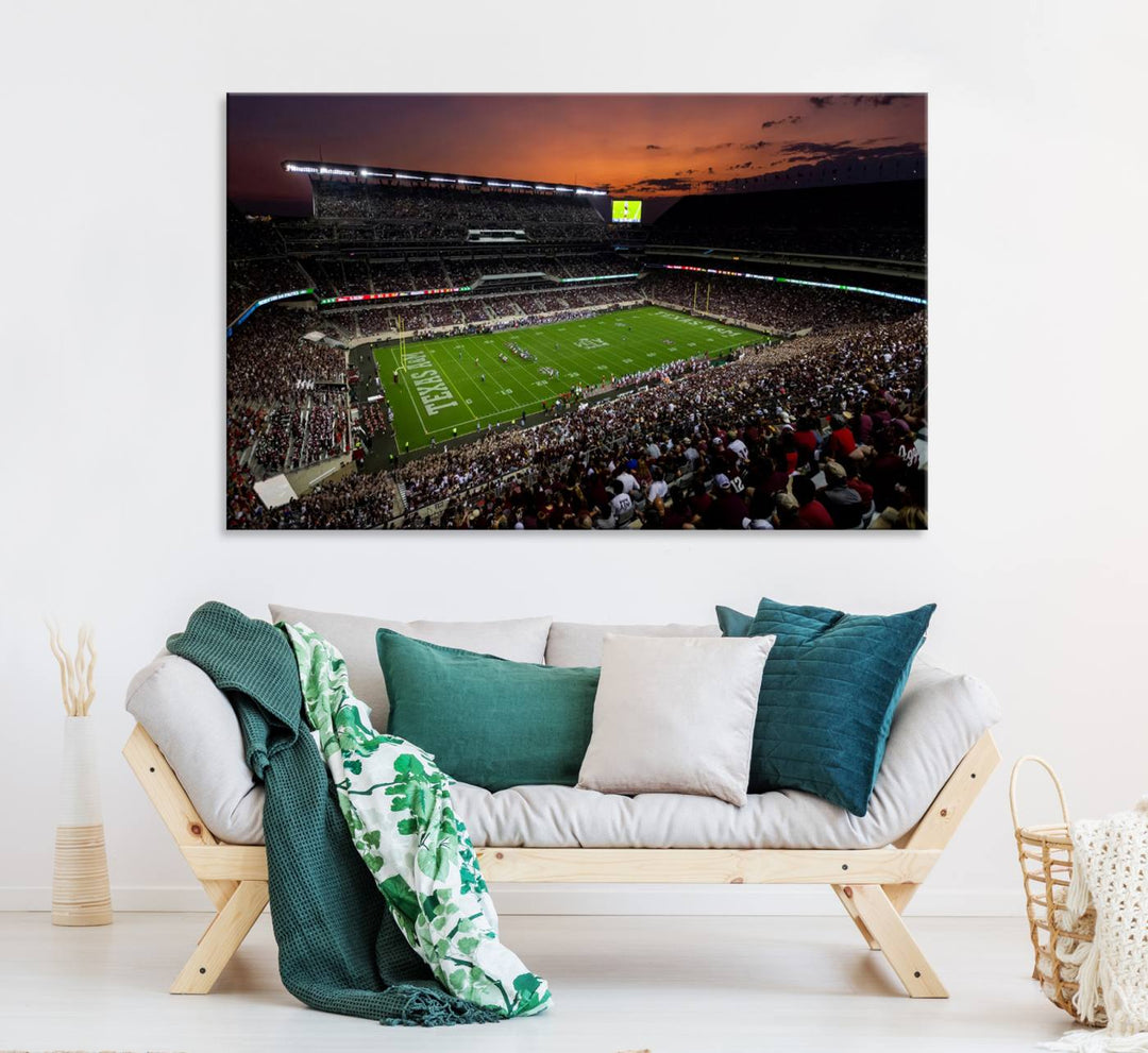 Canvas print of the Texas A&M University Aggies football team at Kyle Field Stadium.