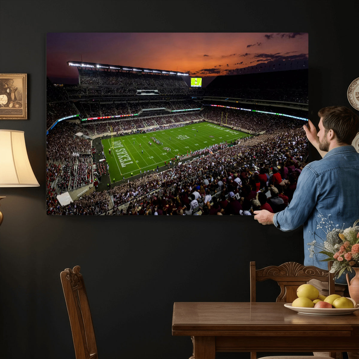 45603-MGV-CV-36X24 - Texas A&M University Aggies Football Team Print, College Station Kyle Field Stadium Wall Art