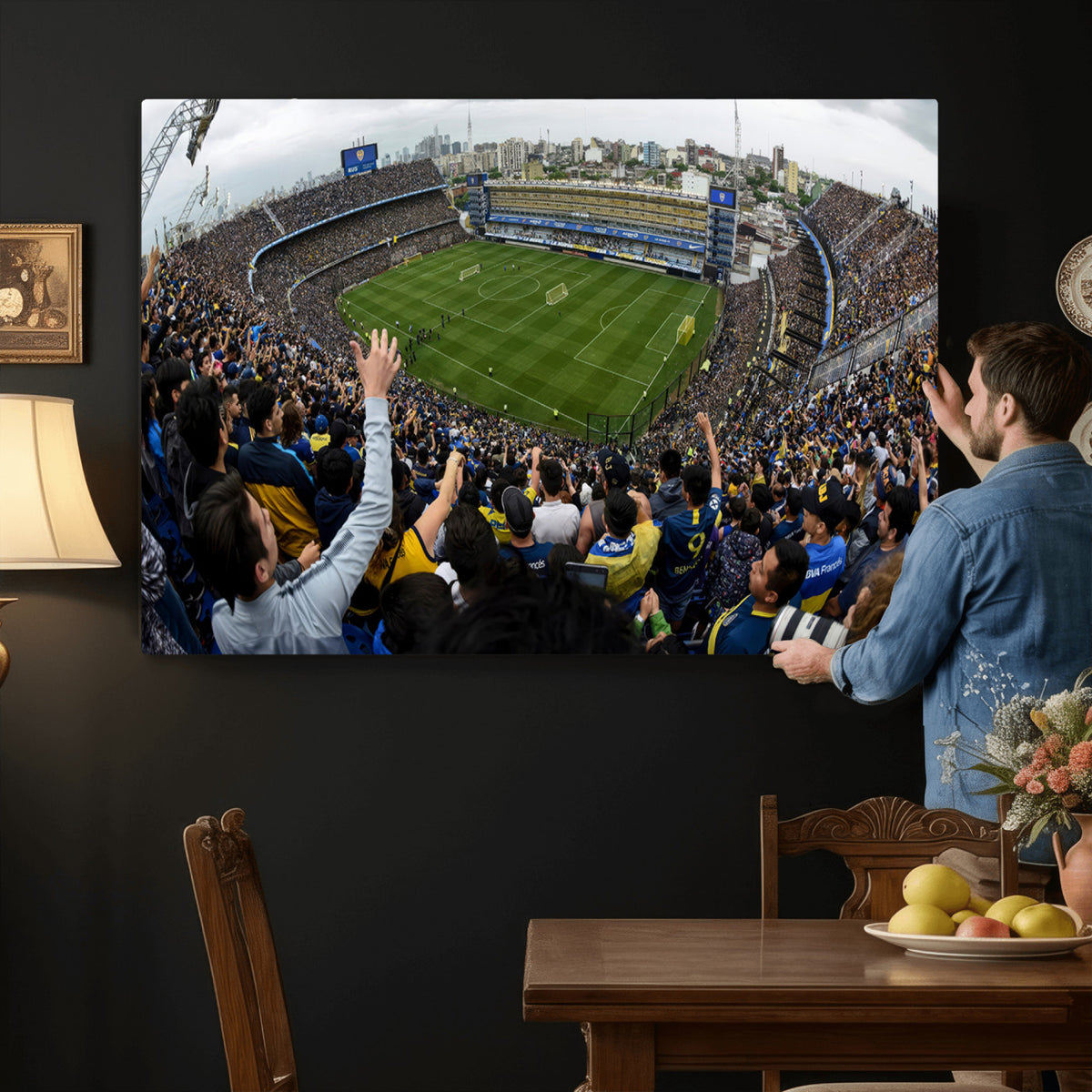 23173-MGV-CV-36X24 - Boca Juniors Soccer Team Print, Buenos Aires Bombonera, Framed and Ready to Hang