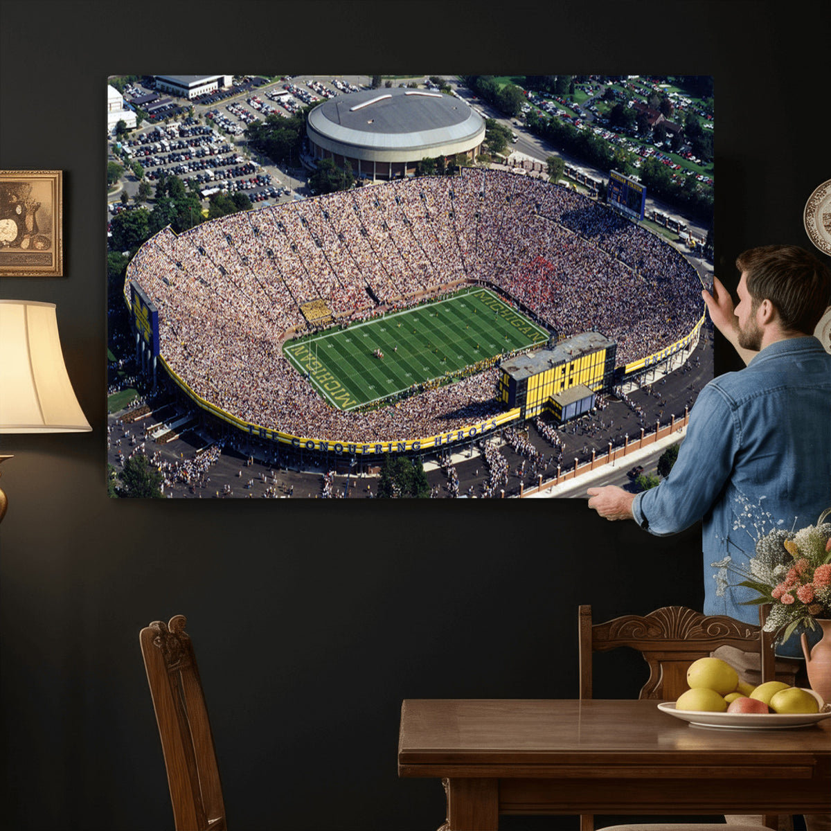27314-MGV-CV-36X24 - Michigan Wolverines Football Team Print, Ann Arbor Michigan Stadium Wall Art