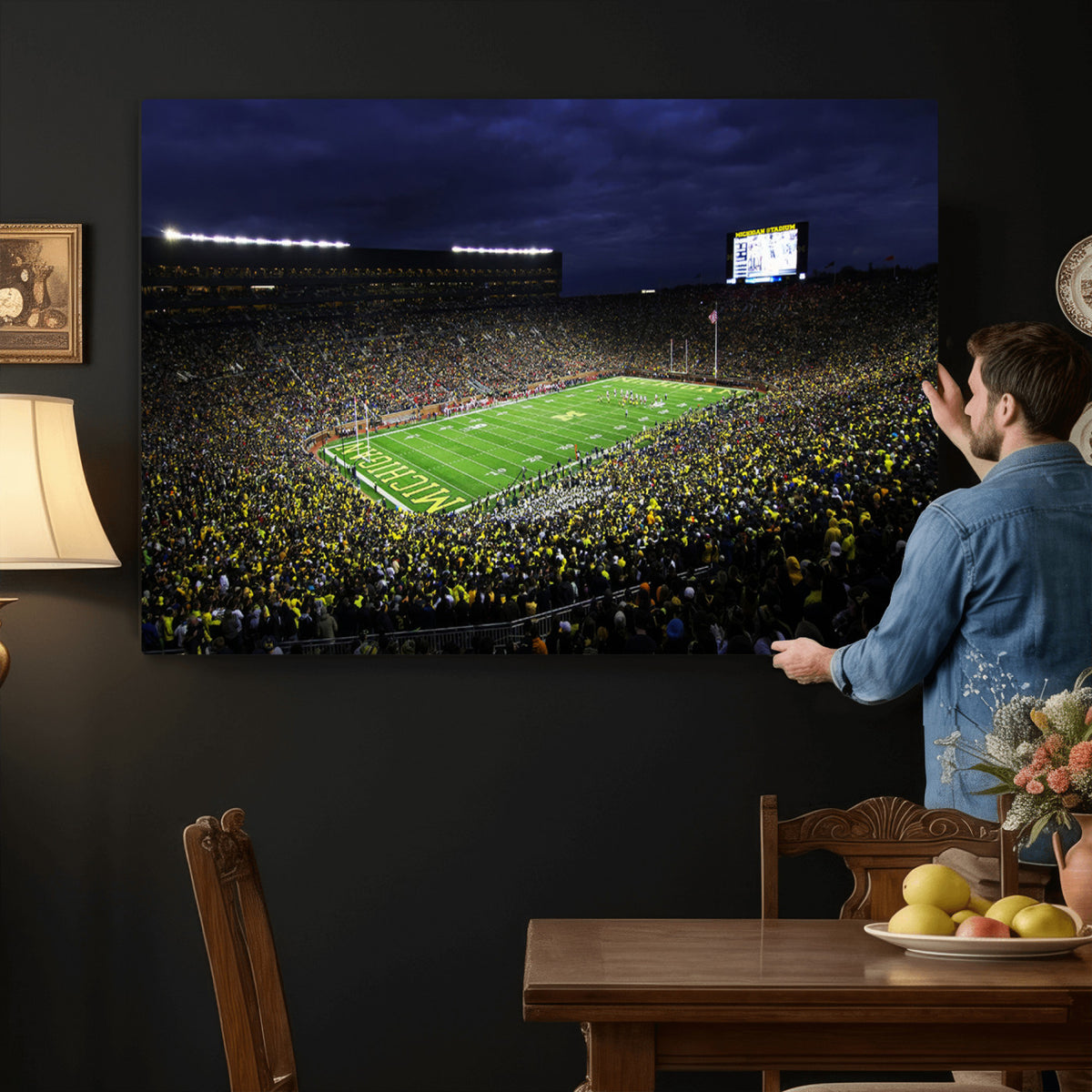 15448-MGV-CV-36X24 - Michigan Wolverines Football Canvas Wall Decor, Football Team Print, Ann Arbor Michigan Stadium