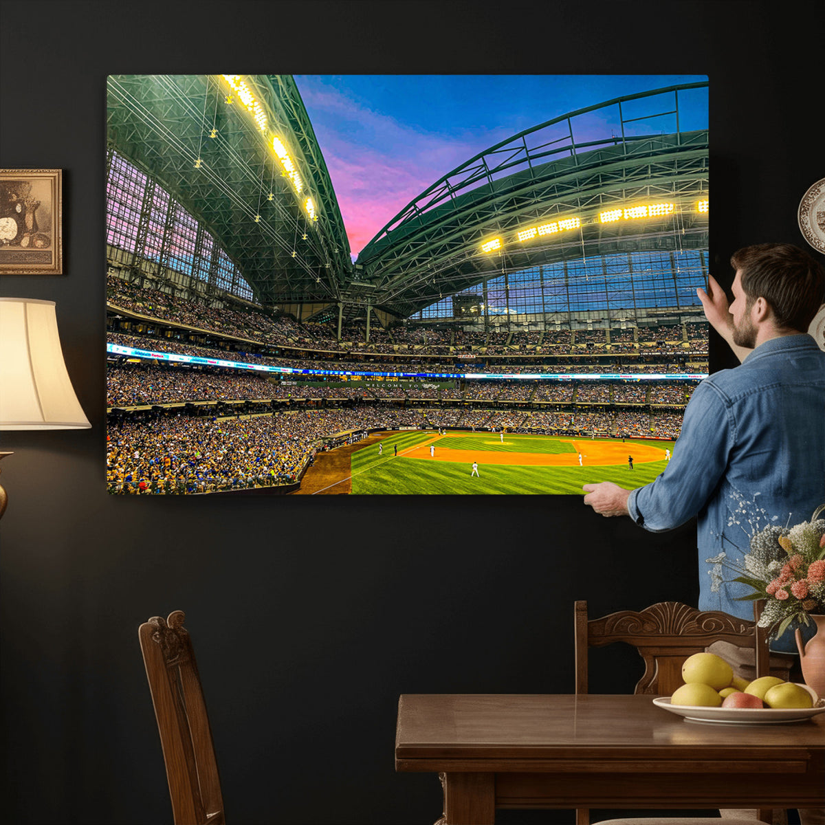 17006-MGV-CV-36X24 - Milwaukee Brewers Baseball Team Print Canvas, American Family Field Stadium Wall Art