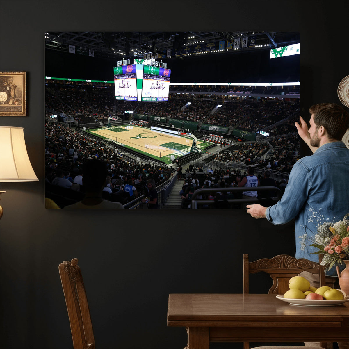 69882-MGV-CV-36X24 - Milwaukee Bucks Basketball Print, Fiserv Forum Stadium Wall Art